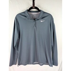 Nike Golf Dri-FIT Long Sleeve Polo Shirt Gray White Dot Print Womens XL Active